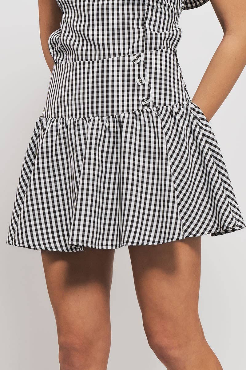 Gingham Side-Button Mini Skirt