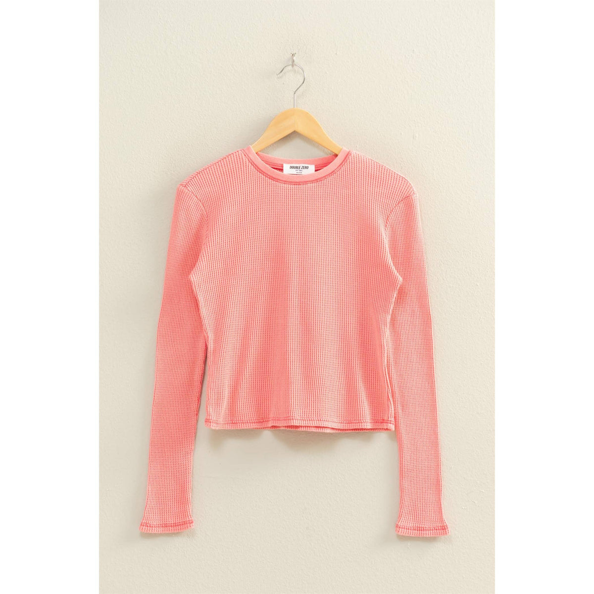 Mineral Wash Waffle Knit Long Sleeve Top