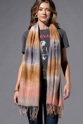 Multi-Color Oblong Scarf with Tassel