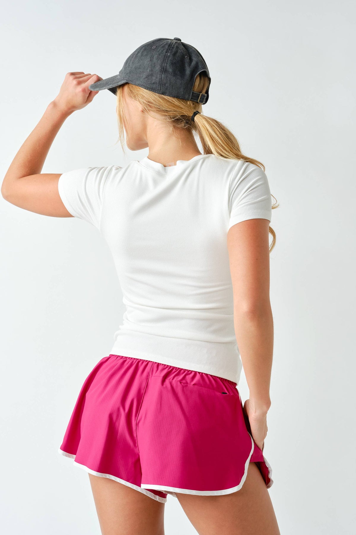 Micro-Ribbed Built-In Bra Short Sleeve Top