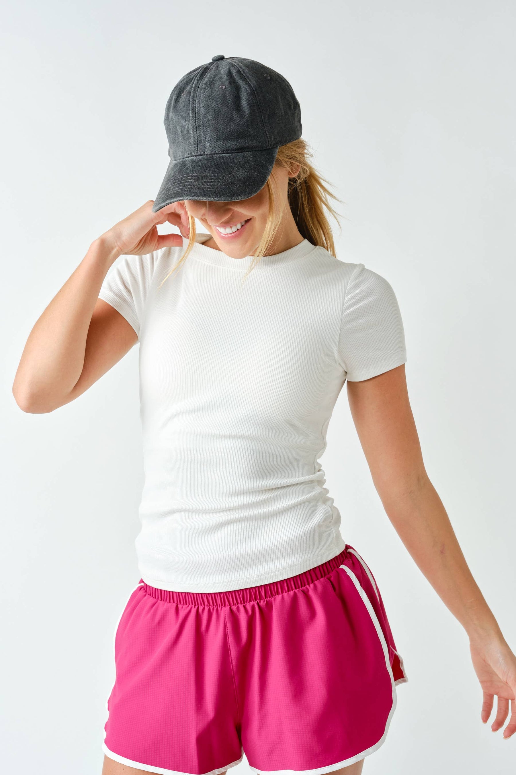 Micro-Ribbed Built-In Bra Short Sleeve Top