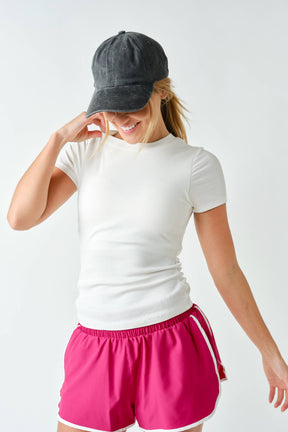 Micro-Ribbed Built-In Bra Short Sleeve Top