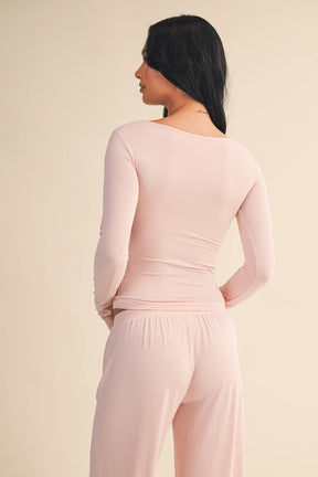 Soft Knit Jersey Square Neck Long Sleeve Top