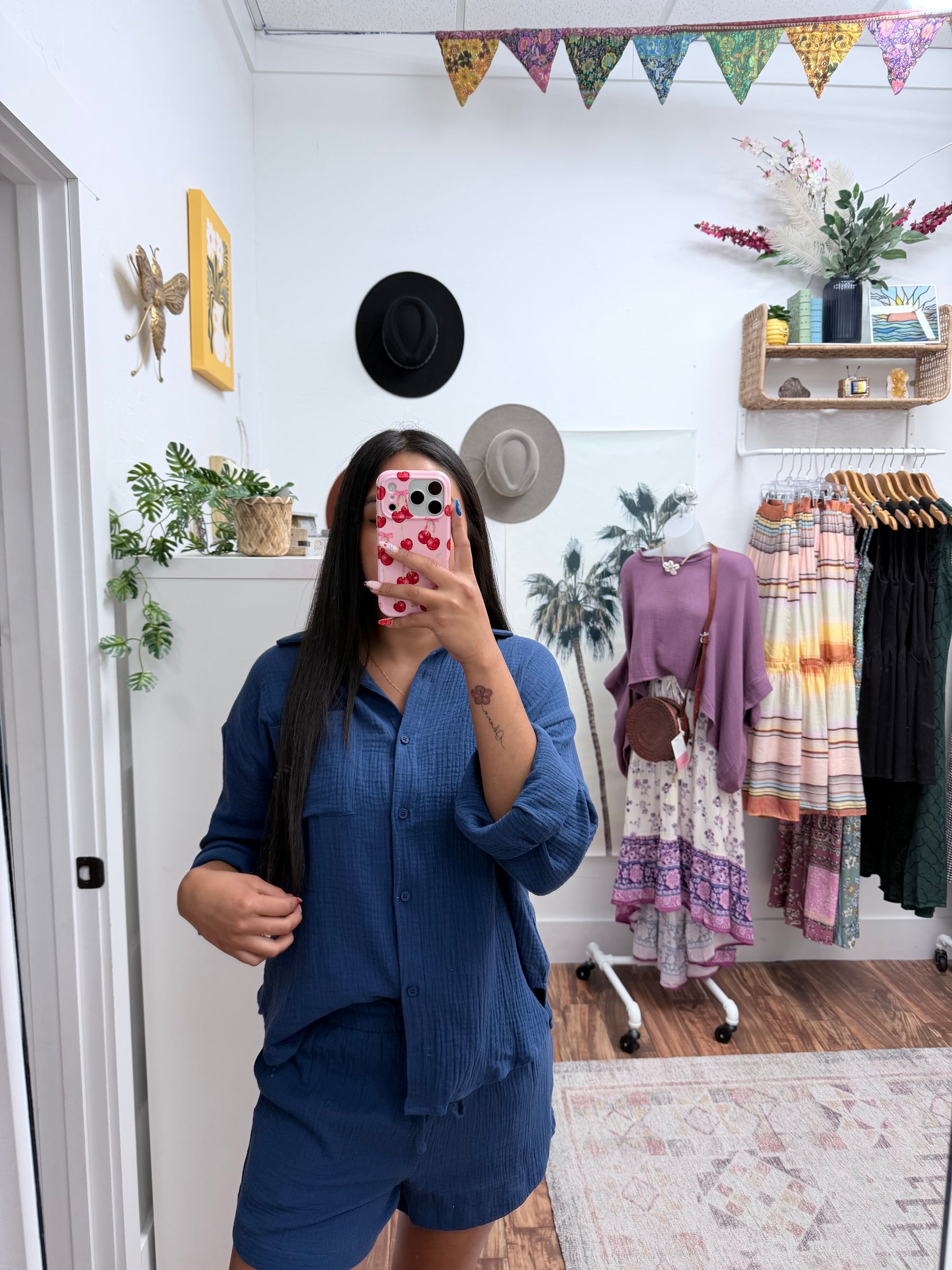 Crinkle Cotton Gauze Resort Button-Up Set