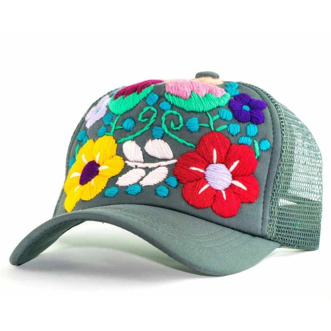 Hand Embroidered Trucker Flower Hat