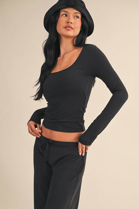 Soft Knit Jersey Square Neck Long Sleeve Top