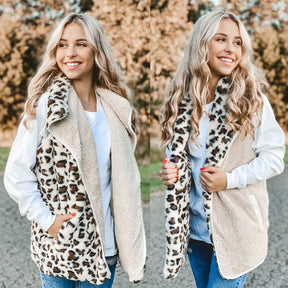 Reversible Leopard Print Sherpa/Faux Fur Vest