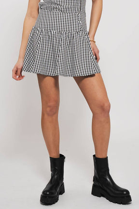 Gingham Side-Button Mini Skirt