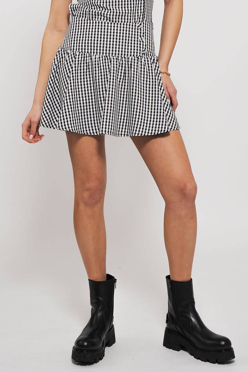 Gingham Side-Button Mini Skirt