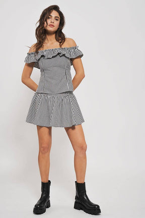 Gingham Side-Button Mini Skirt