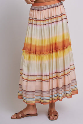 Sunset Stripe Tiered Maxi Skirt Boho Viscose Ruffled