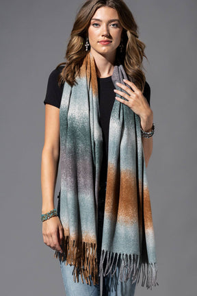 Multi-Color Oblong Scarf with Tassel