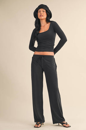 Soft Knit Jersey Square Neck Long Sleeve Top