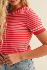 ROUND NECK STRIPED SWEATER TOP