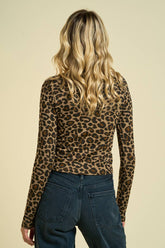 55470-Leopard Print Lace-Trim Long sleeve top