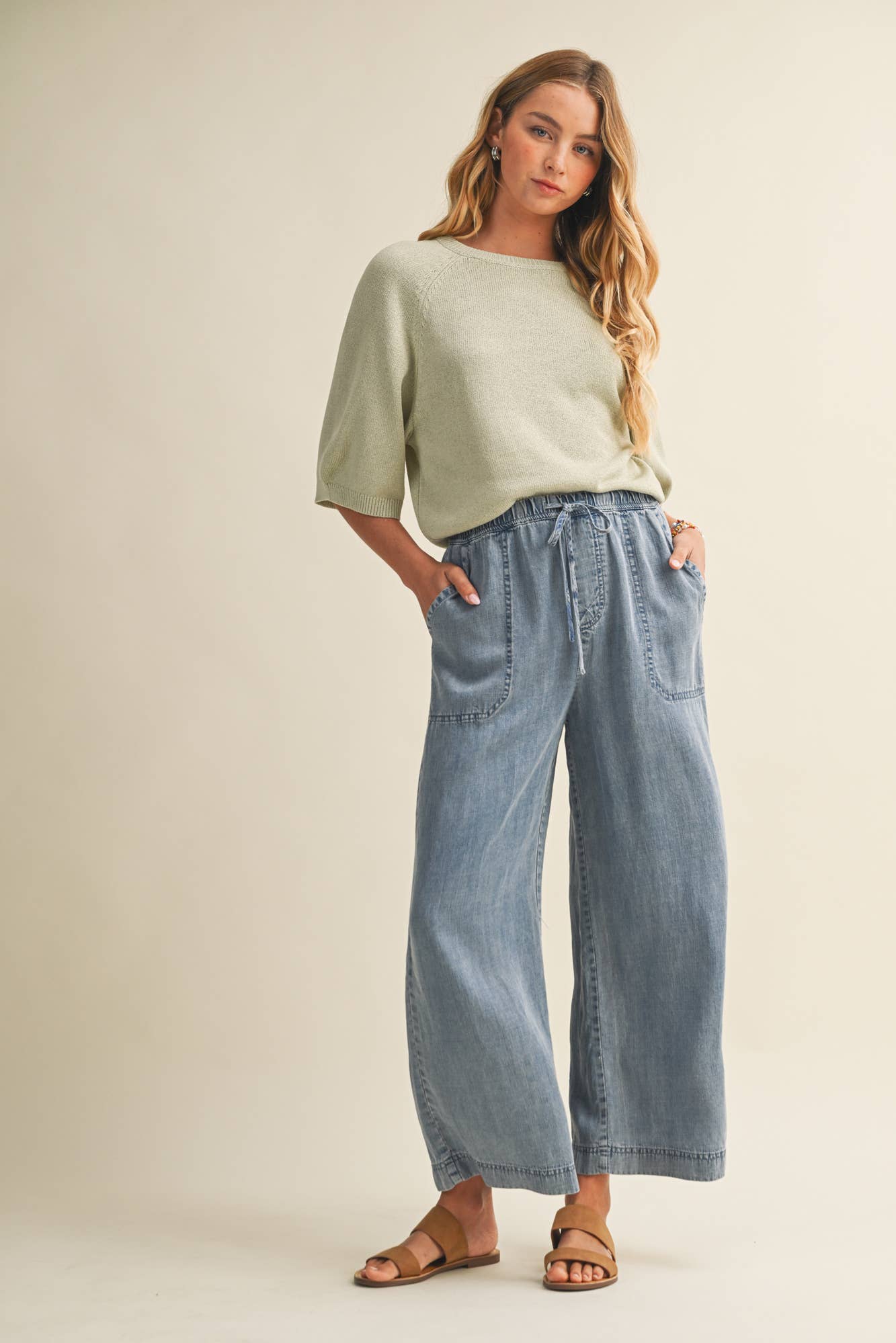 TENCEL CROPPED DENIM PANTS