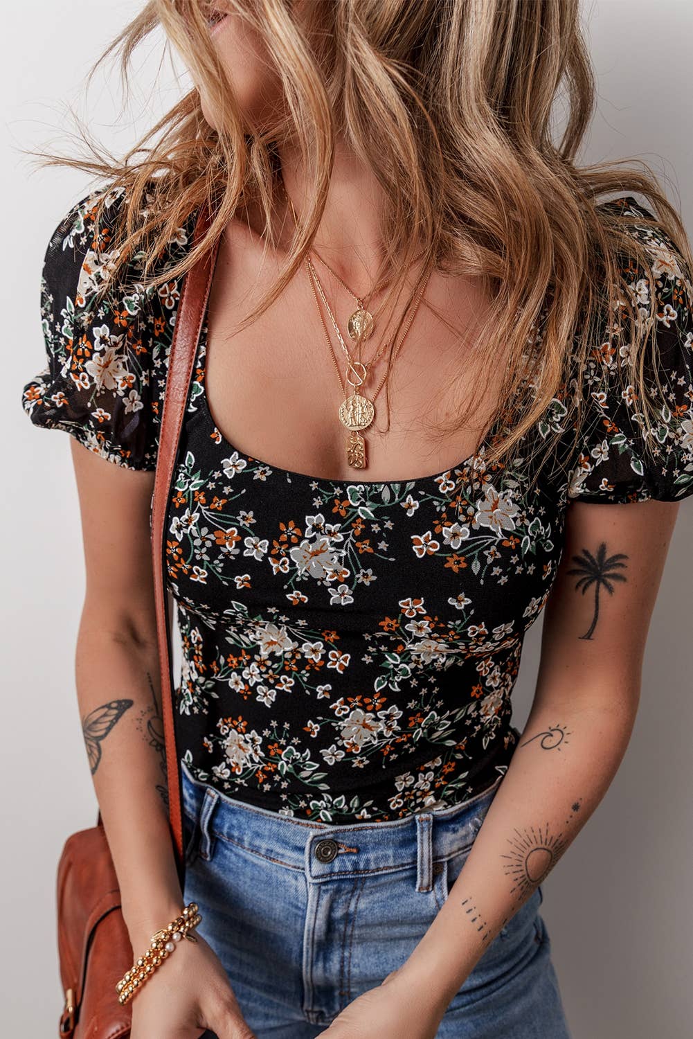 Floral short sleeve bodysuit