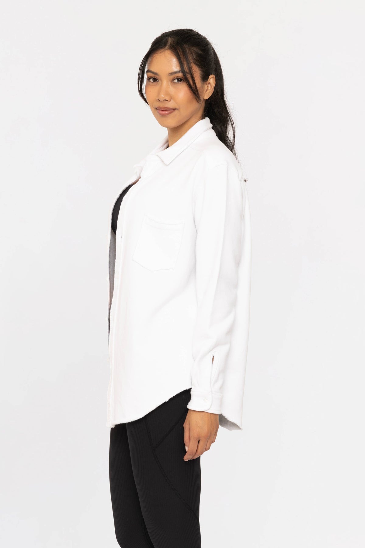 Raw Edge Cotton Button Down Shacket
