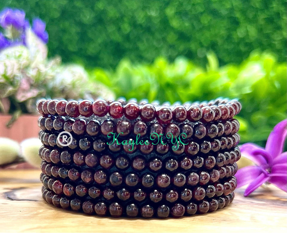 Natural Garnet 4mm 7.5” Crystal Healing Stretch Bracelet