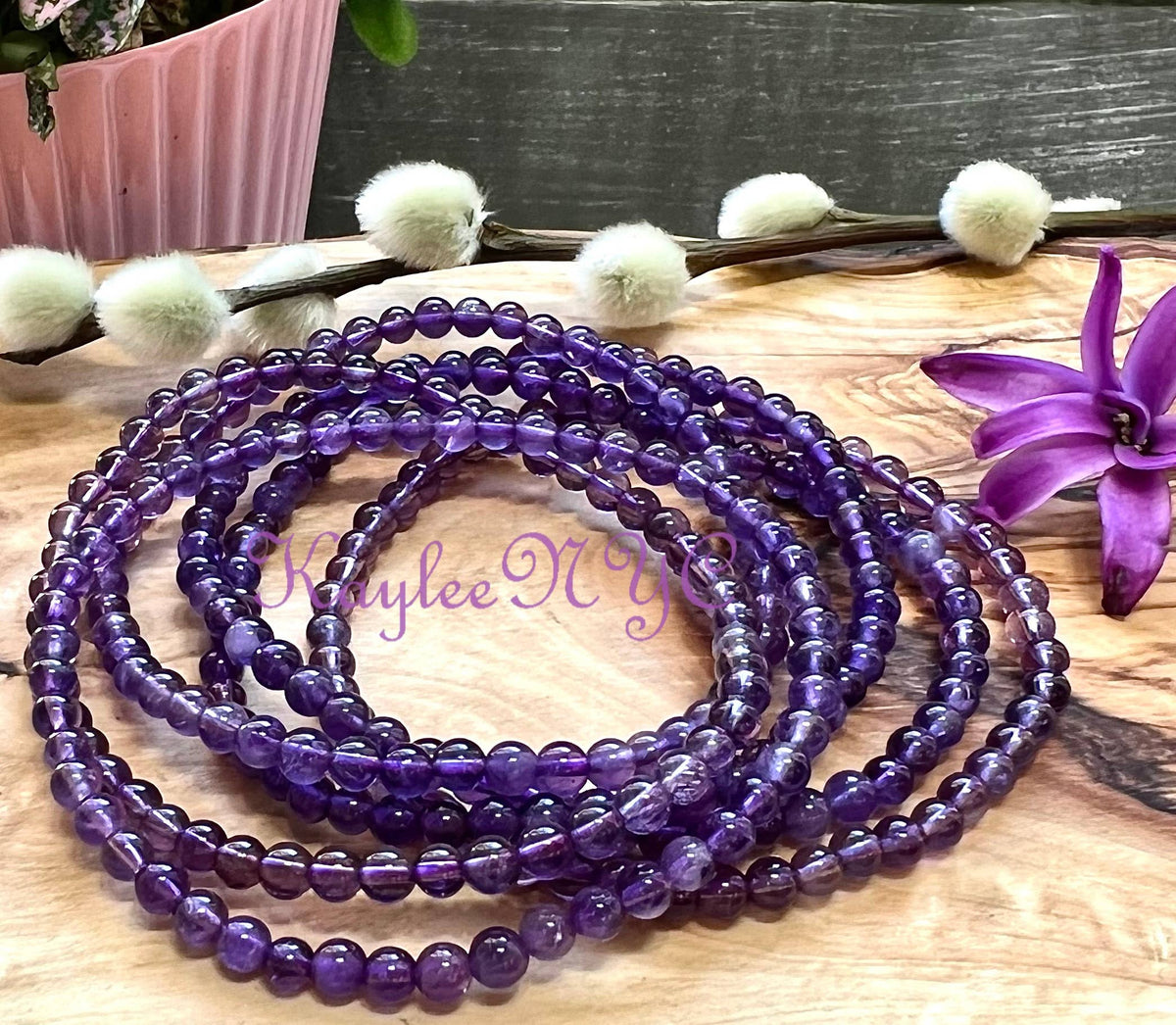 Natural Amethyst 4mm 7.5” Crystal Healin