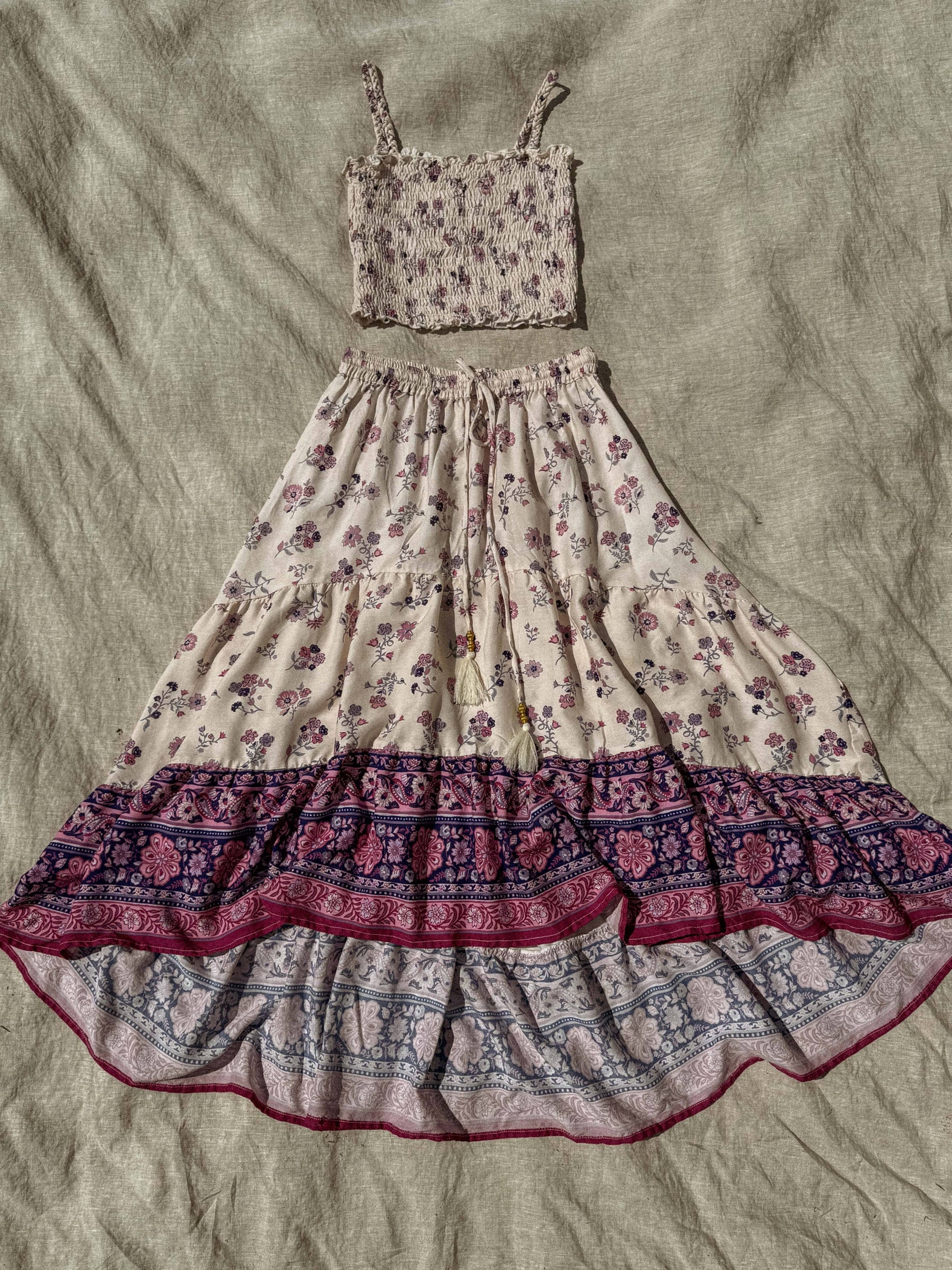 Boho Floral High Low Skirt, Free Spirit Skirt for Set