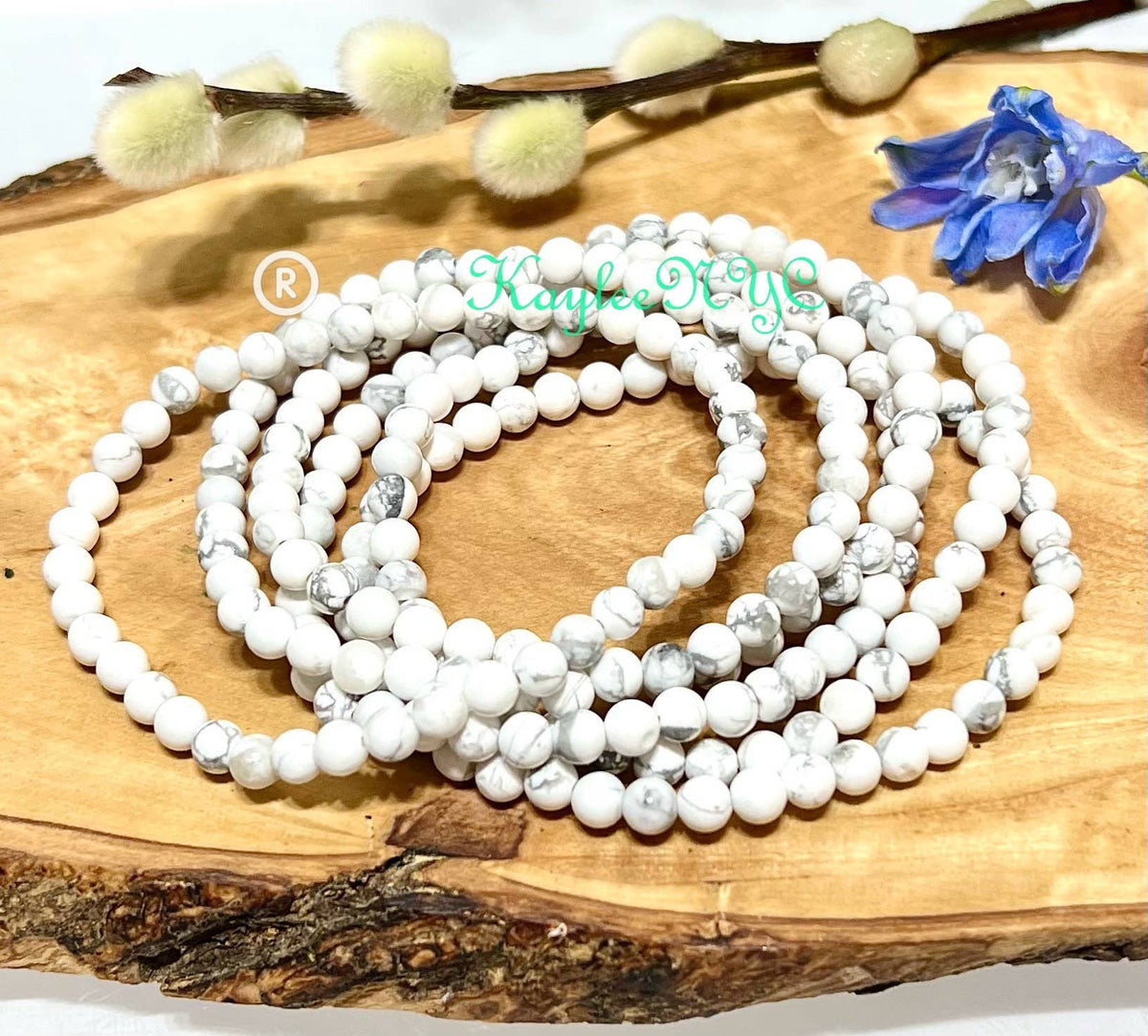 Natural Howlite 4mm 7.5” Crystal Healing Stretch Bracelet