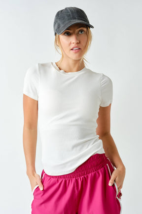 Micro-Ribbed Built-In Bra Short Sleeve Top