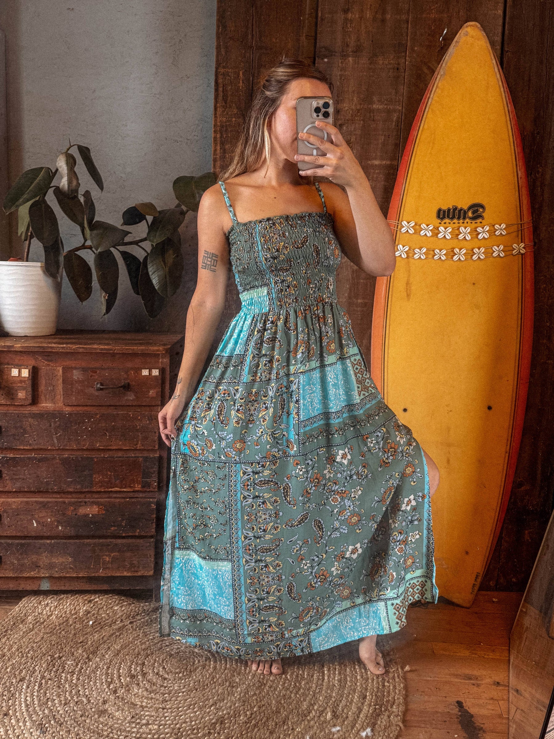 Boho Patchwork Summer Floral Dress, Cozy Beachy Lounge Dress