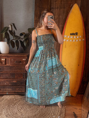 Boho Patchwork Summer Floral Dress, Cozy Beachy Lounge Dress