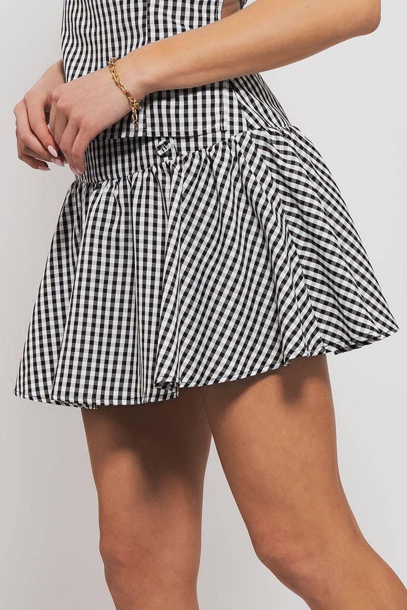 Gingham Side-Button Mini Skirt