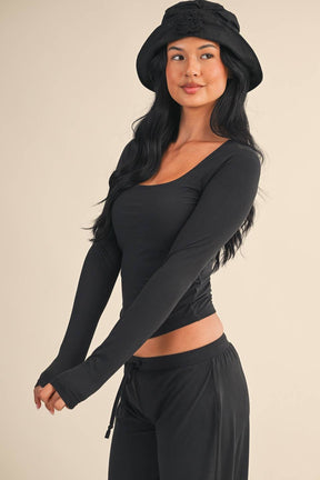 Soft Knit Jersey Square Neck Long Sleeve Top