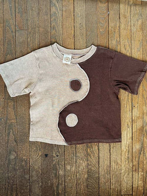 Yin Yang Brown Patchwork Tee | 100% Cotton