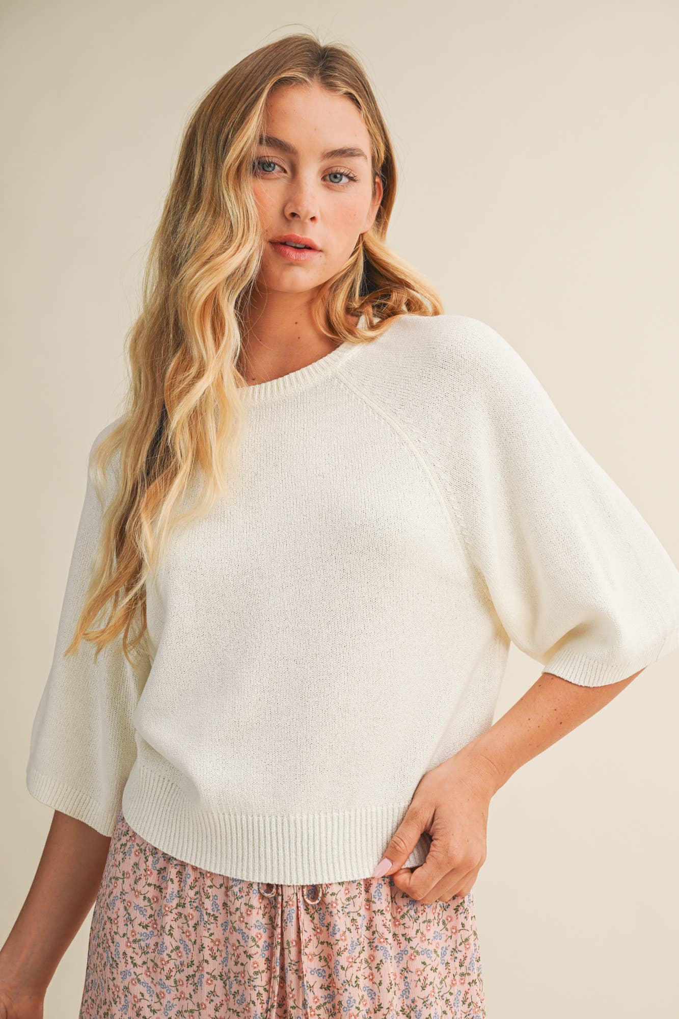 RAGLAN SHORT SLEEVE SWEATER