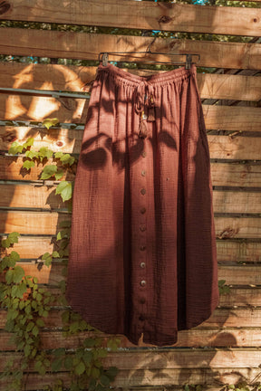 Beachy Boho Bamboo Cotton Button Skirt, Bohemian Maxi Skirt