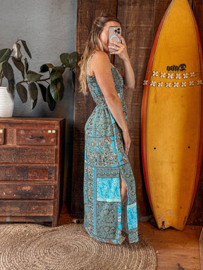 Boho Patchwork Summer Floral Dress, Cozy Beachy Lounge Dress