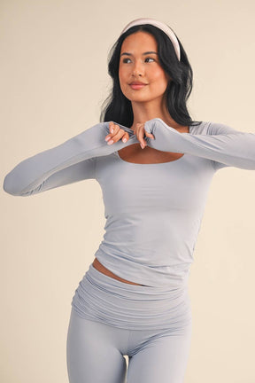 Soft Knit Jersey Square Neck Long Sleeve Top