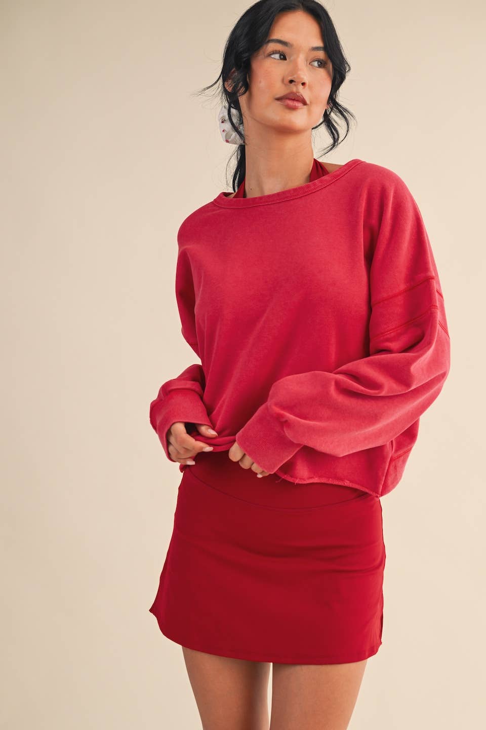 Mineral Wash Cutout Back Layering Sweatshirt