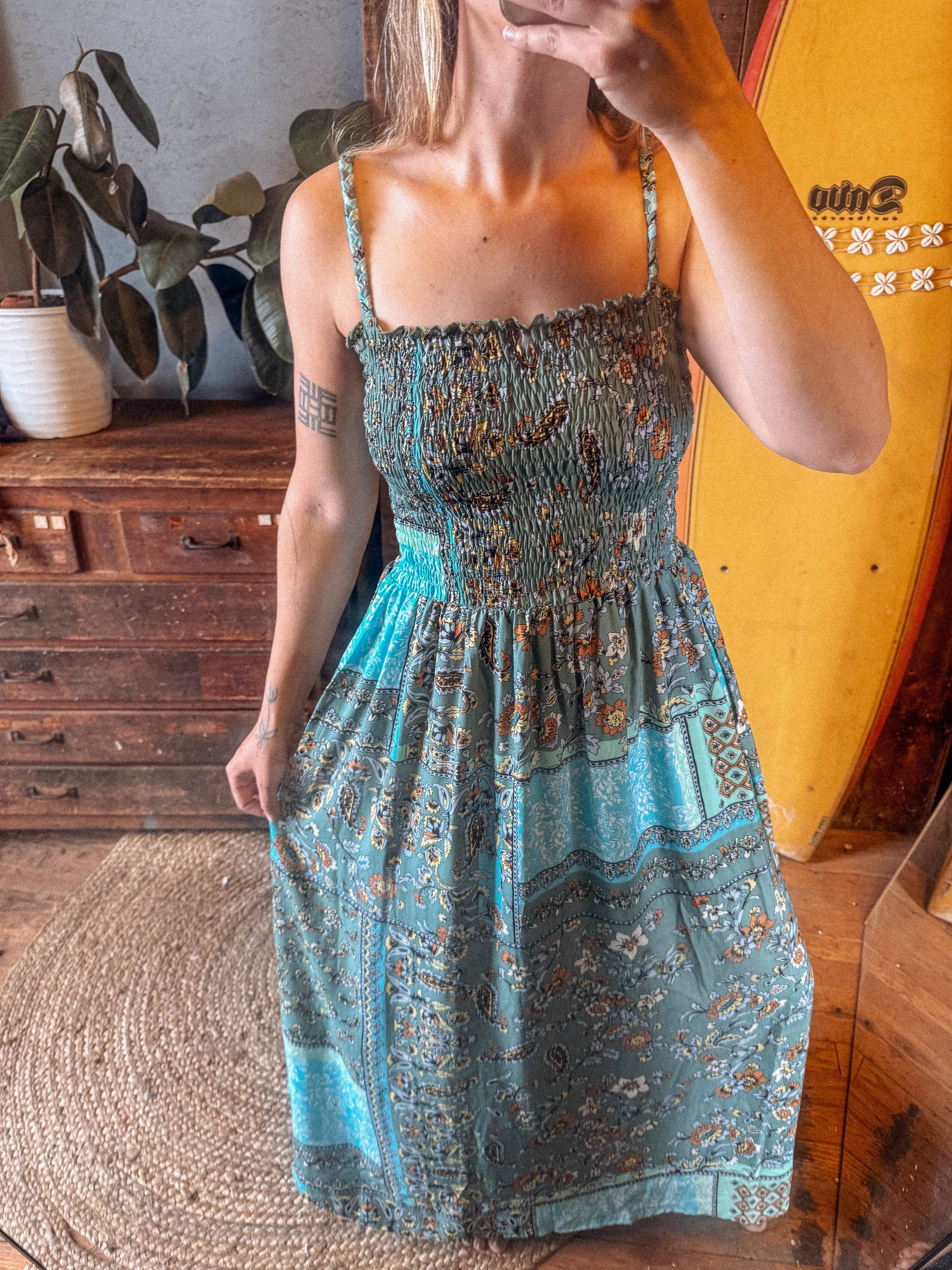 Boho Patchwork Summer Floral Dress, Cozy Beachy Lounge Dress