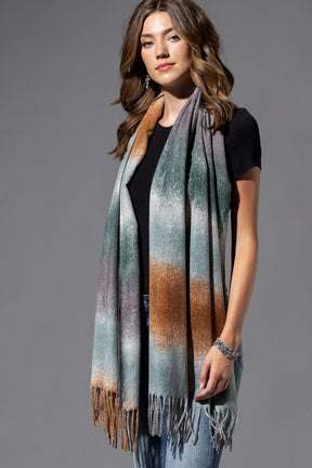 Multi-Color Oblong Scarf with Tassel