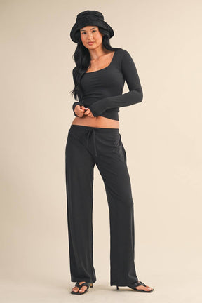 Soft Knit Jersey Square Neck Long Sleeve Top