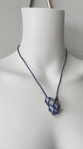 Blue Macrame Crystal Pouch Necklace