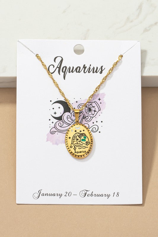 Aquarius Zodiac Sign Pendant Necklace