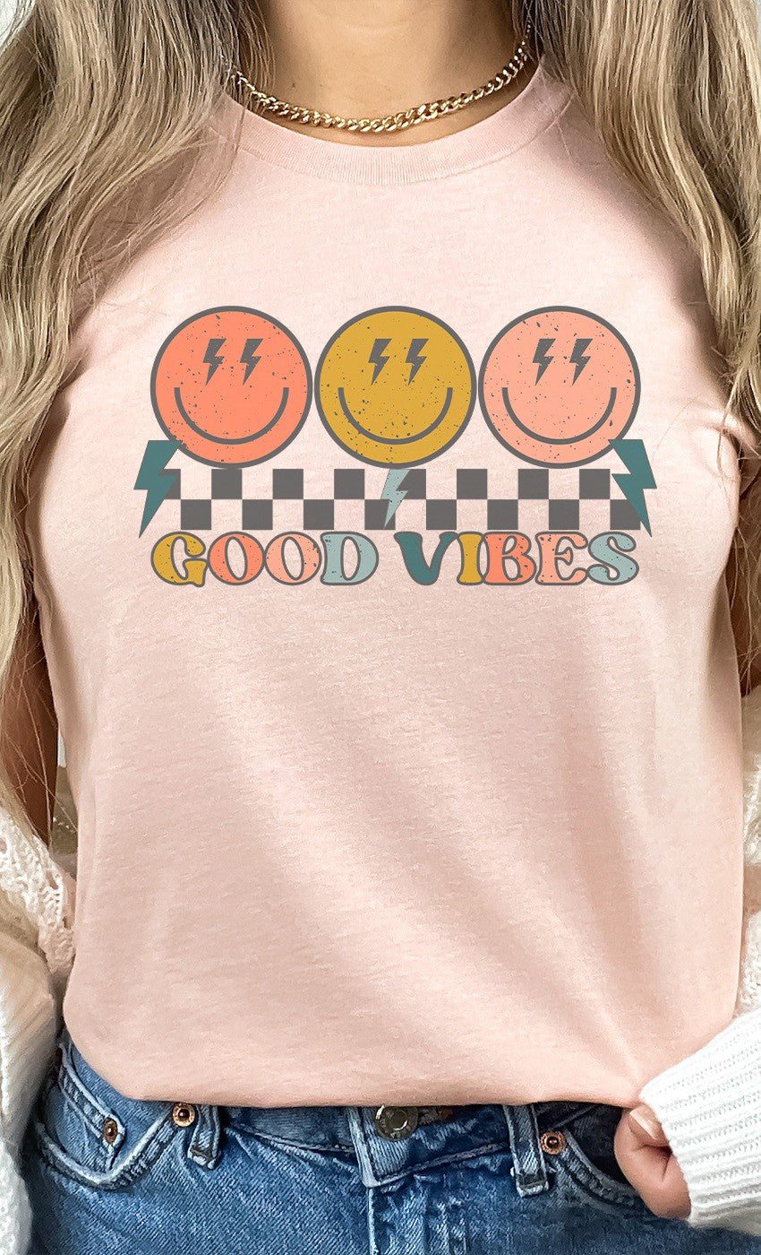 Salmon colored Good Vibes Tee